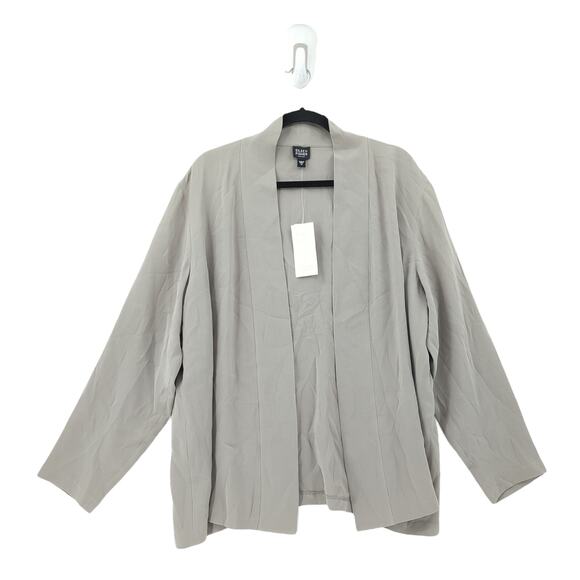 Eileen Fisher Women 1x Heavyweight Silk Georgette Kimono Jacket Stone Gray FLAW - Picture 1 of 7